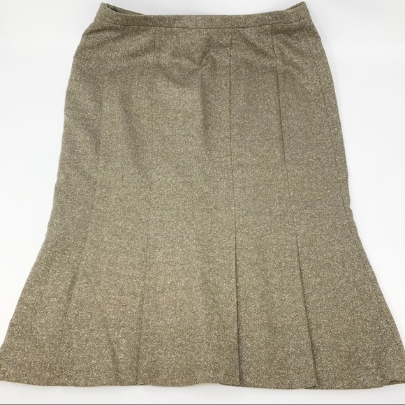 Rena Lange Brown Tweed Pleated Hem Pencil Skirt - Picture 6 of 8
